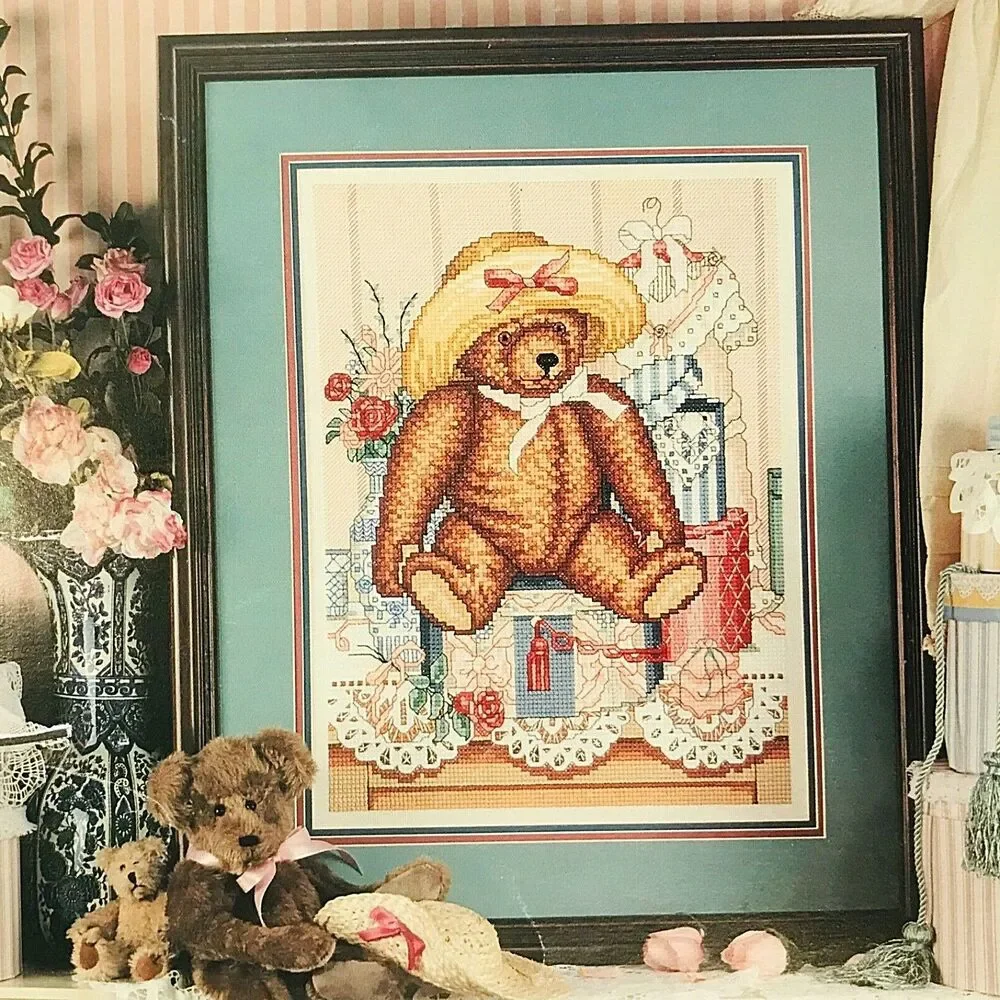Cross Stitch (2) Vtg Pattern Books Bear Crossing Treasured Teddies  Alma Leisure
